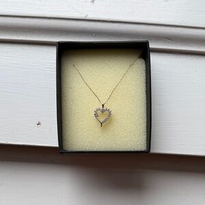 Zales Silver Heart Pendant Necklace with Sparkling Stones - Silver